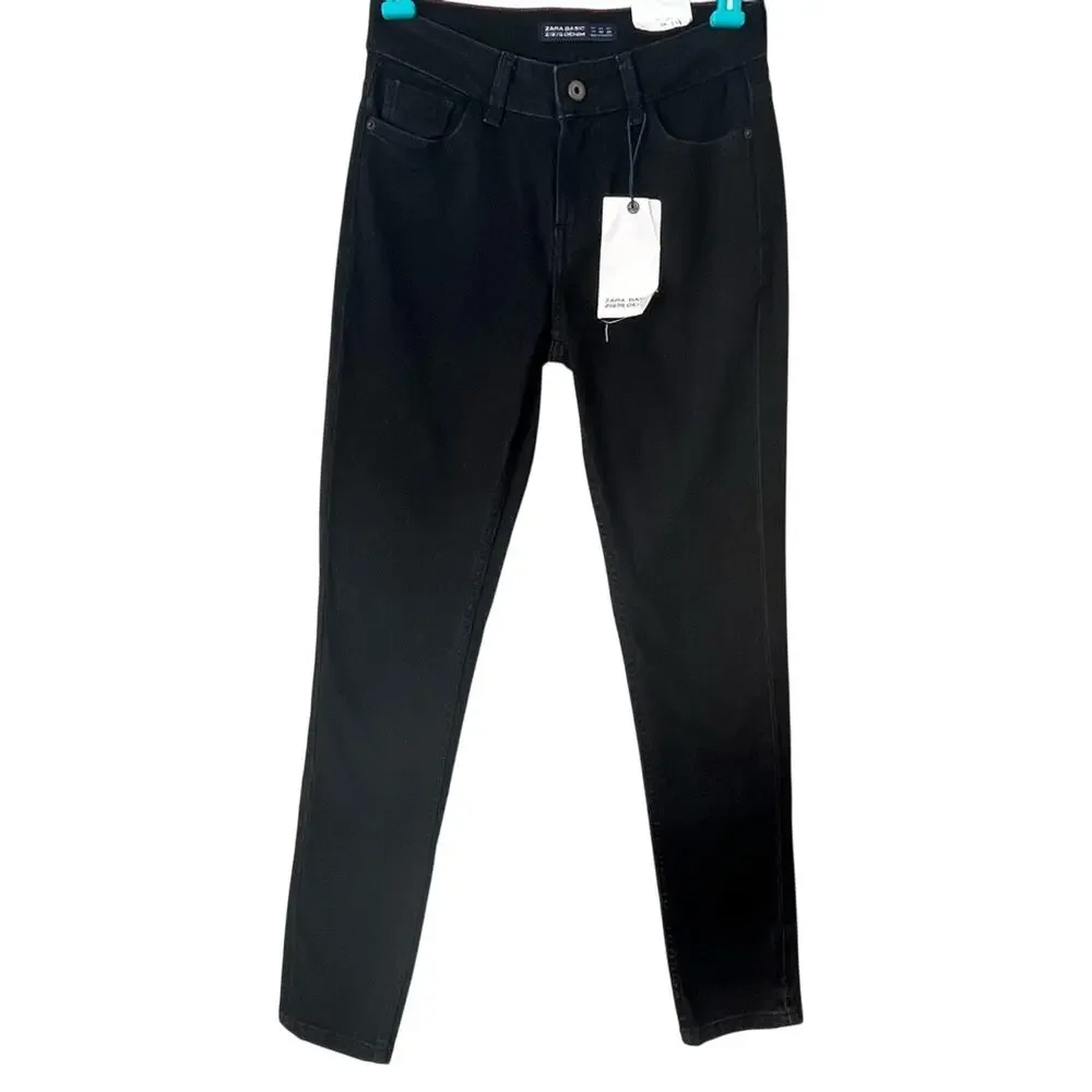 NEW! Zara Basic Denim Black Mid Rise Skinny Jean Size 2